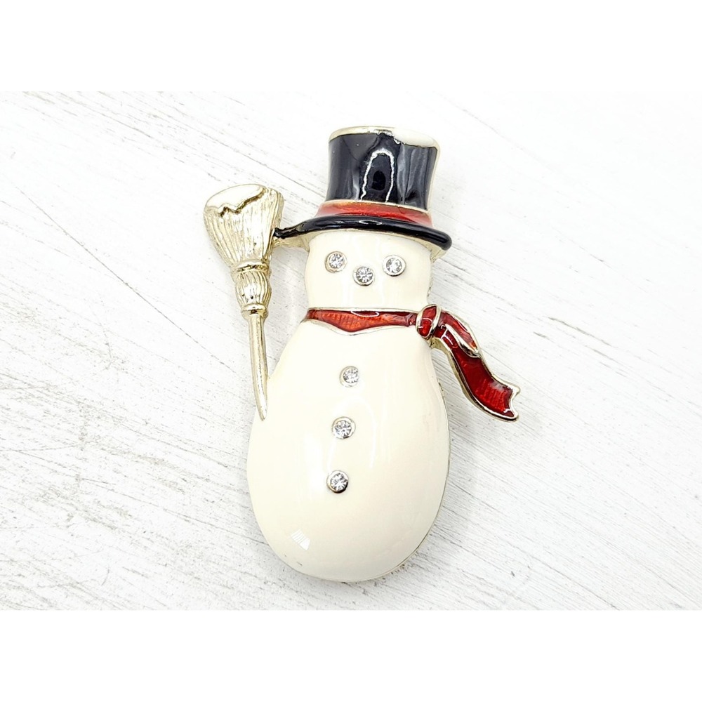 Vintage Rhinestone Snowman Brooch: Holiday Christmas Jewelry